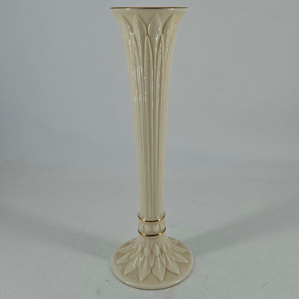 Lenox Fluted Trumpet Vase Tivoli Collection Porcelain Ivory 24K Gold Trim
